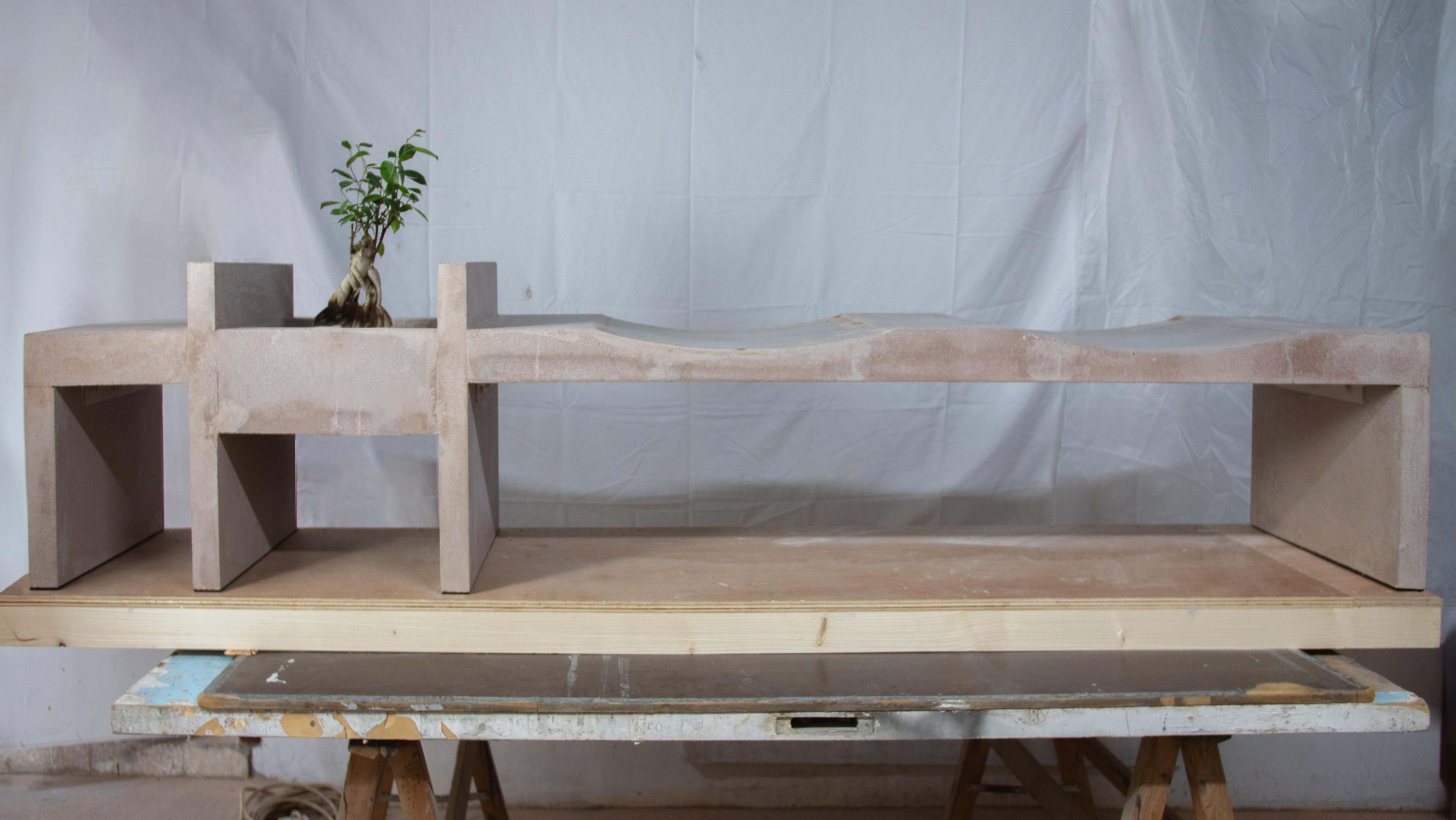 Full front vie of the Datecrete Bonsai Bench.