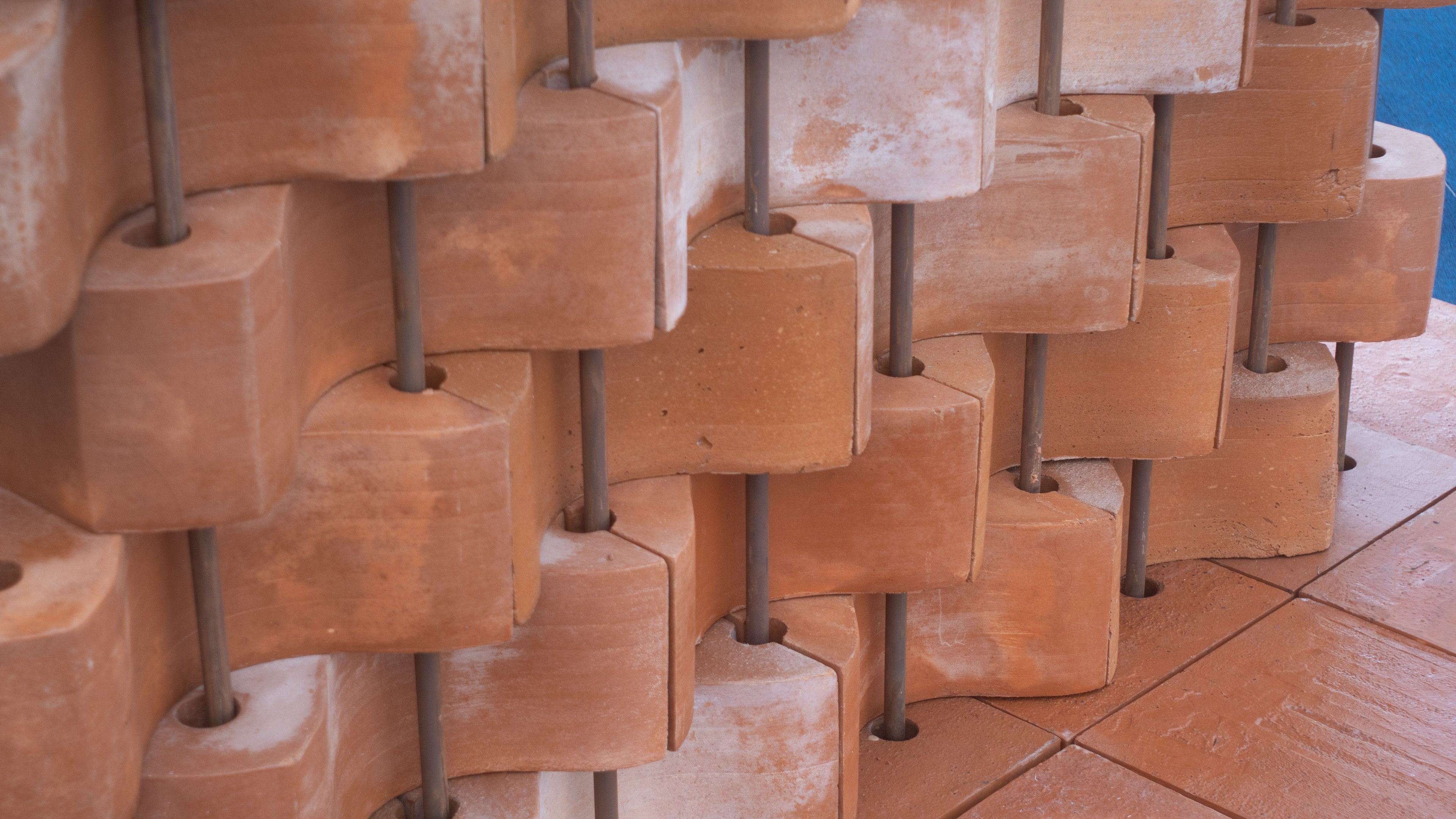 Close-up shot of the Datecrete Bee Hotel.